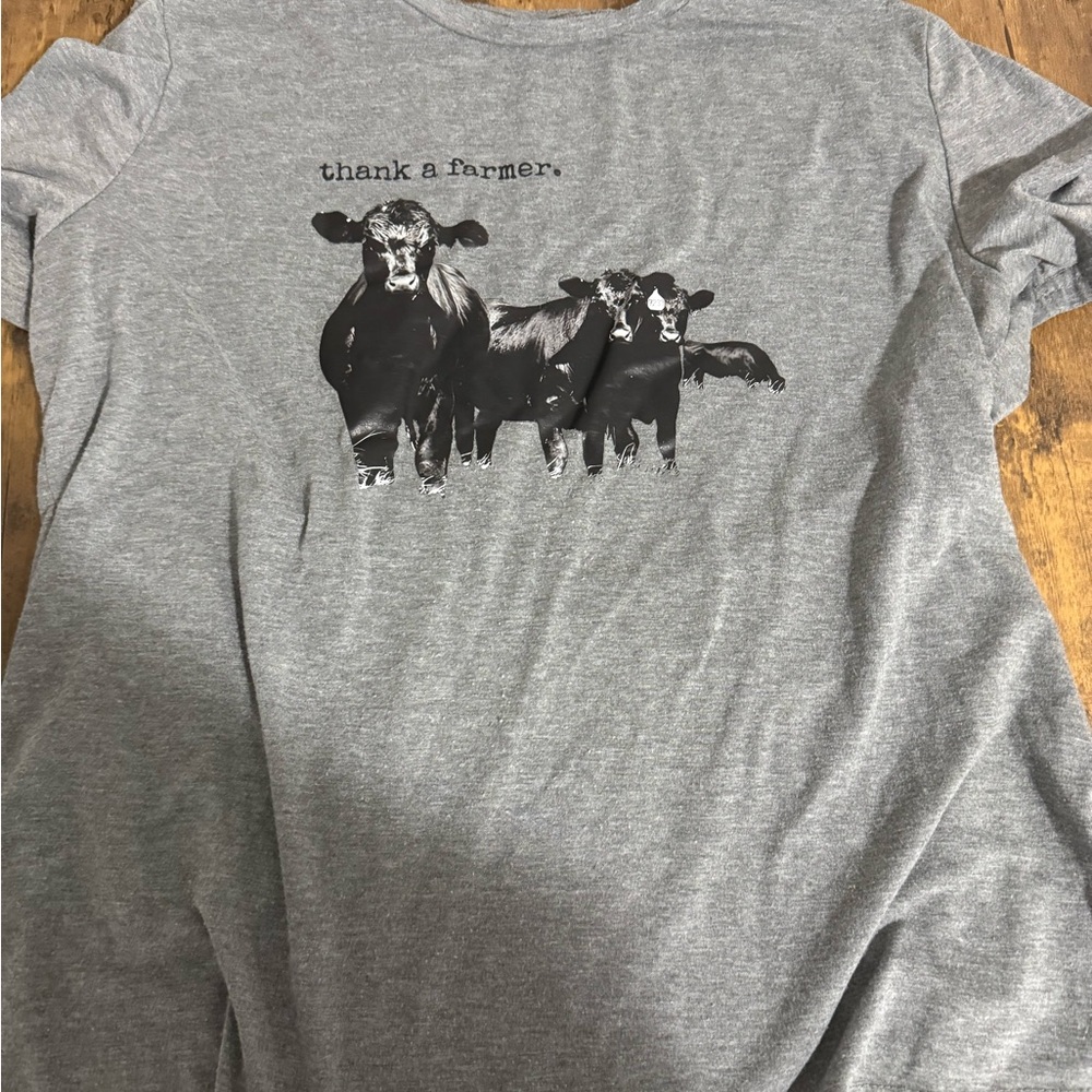 Gray T-Shirt with Cow Print
